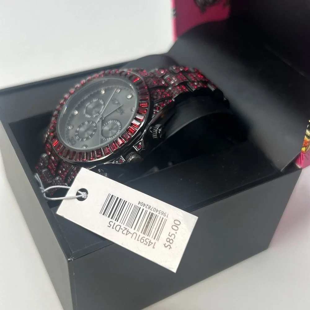 NIB Ed Hardy Red Crystal Iced Out Women's Watch Multi-Subdial Face ($85 Retail)